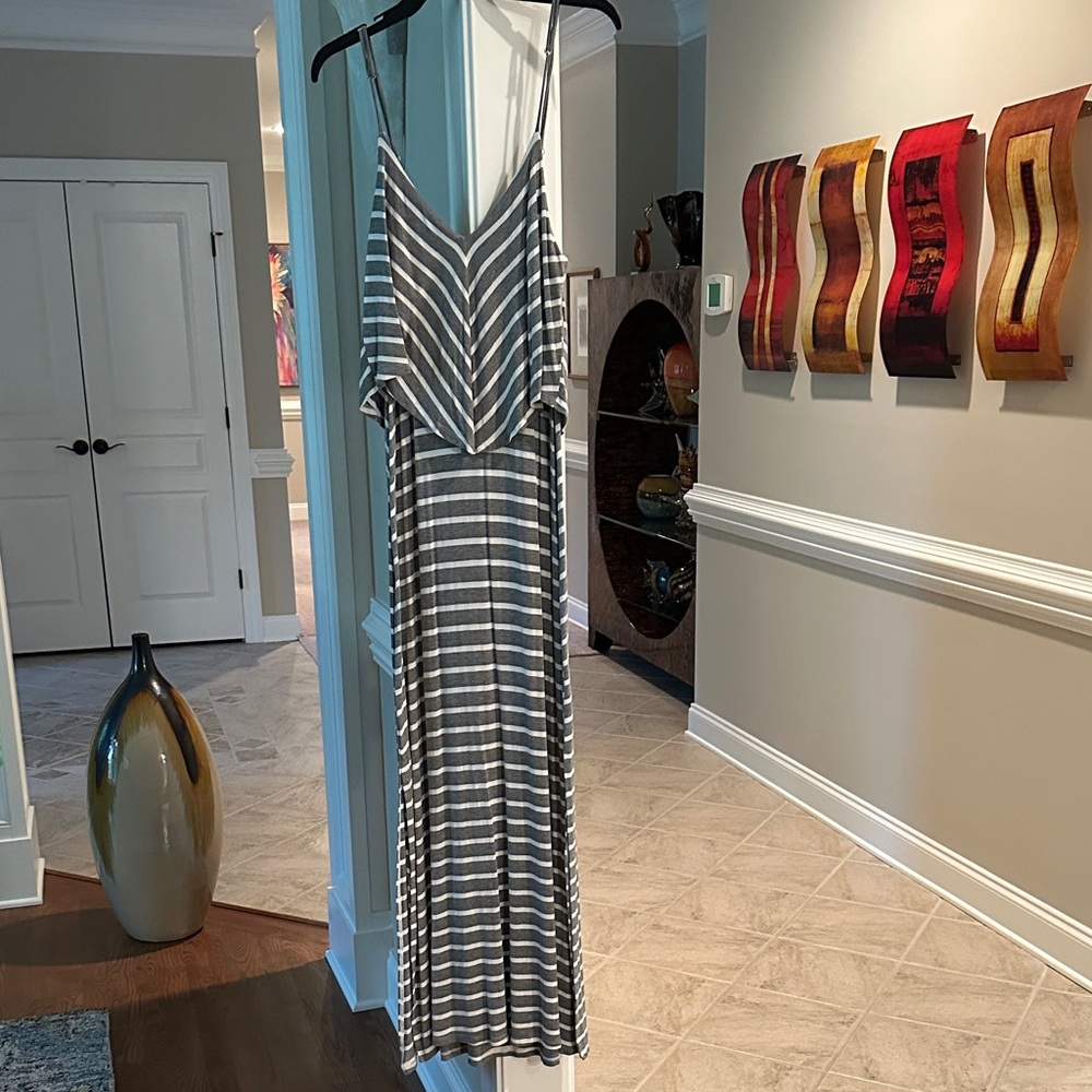 Mossimo Supply Co. Gray and White Striped Maxi Dress